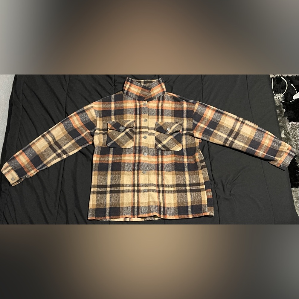 orange and black flannel size L no brand